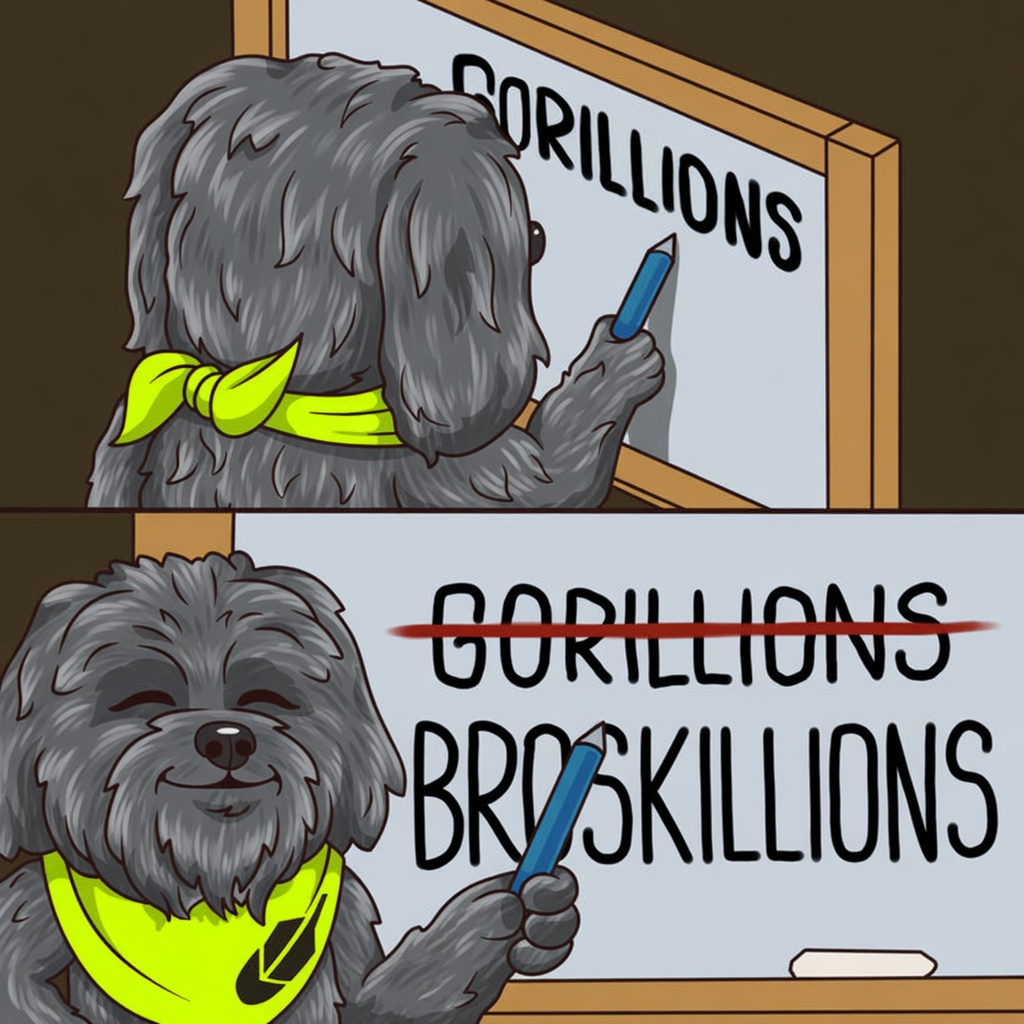Broski crossing out Gorillions and writing Broskillions