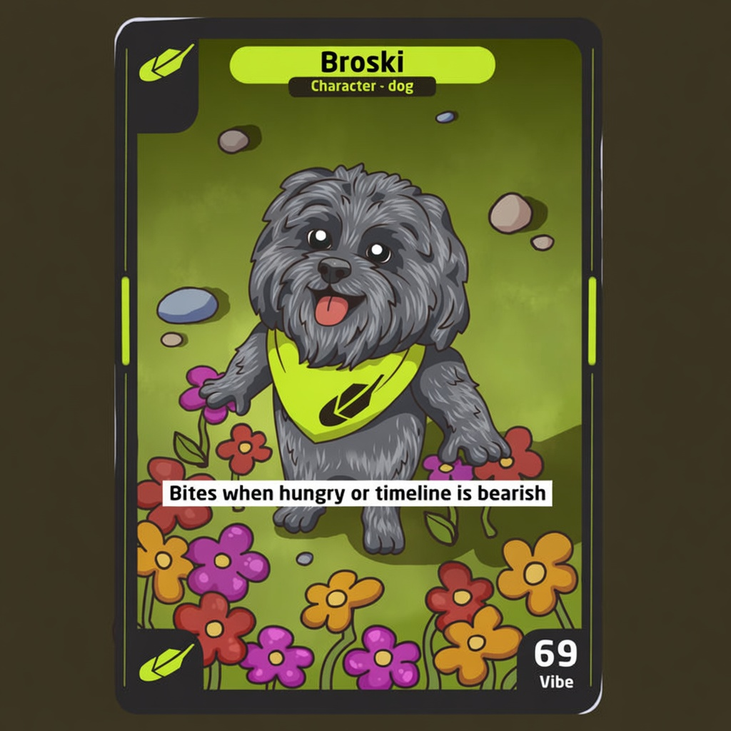 Broski collectible trading card — Character: dog, Vibe rating 69